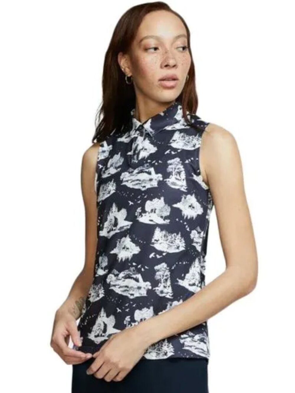Nike Women's Dri-Fit Sleeveless Printed Collared Golf Tank - Small